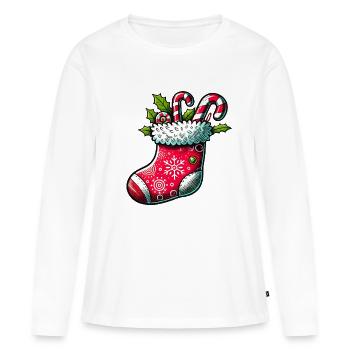 Chaussette de Noël - T-shirt manches longues Premium bio Femme - blanc - Devant - Julia (174cm)