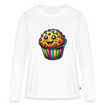 Caricature de muffins - T-shirt manches longues Premium bio Femme - blanc - Devant - Julia (174cm)
