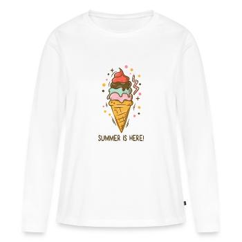 Crème glacée L’été est là Crème glacée Glacier Glacier Heure d’été - T-shirt manches longues Premium bio Femme - blanc - Devant - Julia (174cm)