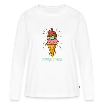 Crème glacée L’été est là Crème glacée Glacier Glacier Heure d’été - T-shirt manches longues Premium bio Femme - blanc - Devant - Julia (174cm)