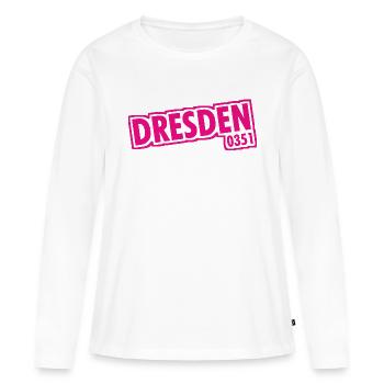 Dresde - 0351 - Indicatif régional - Saxe - T-shirt manches longues Premium bio Femme - blanc - Devant - Julia (174cm)