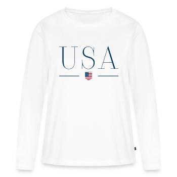 États-Unis - T-shirt manches longues Premium bio Femme - blanc - Devant - Julia (174cm)