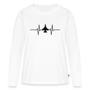 Battement de cœur avec jet / avion - T-shirt manches longues Premium bio Femme - blanc - Devant - Julia (174cm)