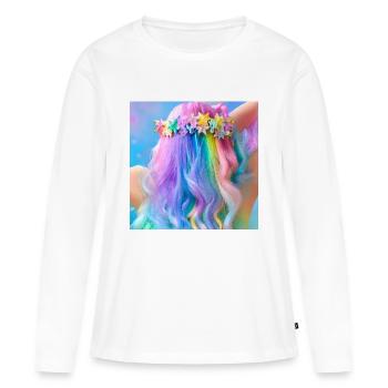 REGENBOGENFARBEN - BUNTES HAAR - Frauen Premium Bio Langarmshirt - Weiß - Vorne - Julia (174cm)