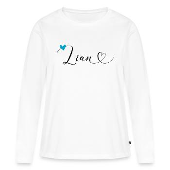 Lian Nom Prénom Calligraphie Coeur - T-shirt manches longues Premium bio Femme - blanc - Devant - Julia (174cm)