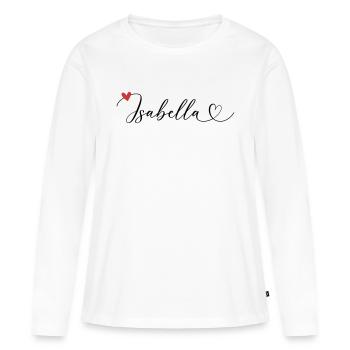 Isabella Nom Prénom Calligraphie coeur - T-shirt manches longues Premium bio Femme - blanc - Devant - Julia (174cm)