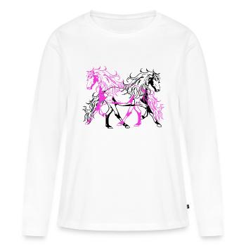 Chevaux sauvages Étalon Cavalier Cavalier Cheval Fou sauvage - T-shirt manches longues Premium bio Femme - blanc - Devant - Julia (174cm)