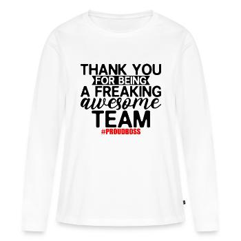 Merci d’être une équipe géniale 2 - T-shirt manches longues Premium bio Femme - blanc - Devant - Julia (174cm)