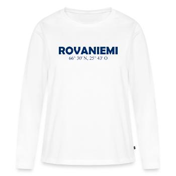 Rovaniemi - Finlande - Coordonnées - Longitude - T-shirt manches longues Premium bio Femme - blanc - Devant - Julia (174cm)