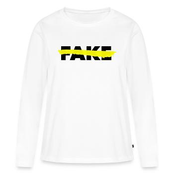 NO FAKE - Frauen Premium Bio Langarmshirt - Weiß - Vorne - Julia (174cm)