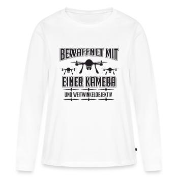 Meine Drohne ist bewaffnet mit einer Kamera - Frauen Premium Bio Langarmshirt - Weiß - Vorne - Julia (174cm)