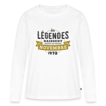 Les légendes naissent en novembre 1972 - T-shirt manches longues Premium bio Femme - blanc - Devant - Julia (174cm)