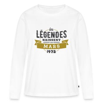 Les légendes naissent en mars 1972 - T-shirt manches longues Premium bio Femme - blanc - Devant - Julia (174cm)