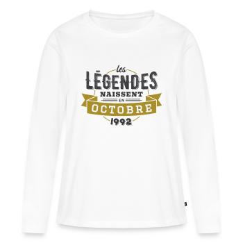 Les légendes naissent en octobre 1992 - T-shirt manches longues Premium bio Femme - blanc - Devant - Julia (174cm)