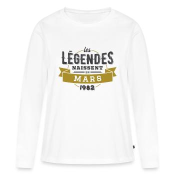 Les légendes naissent en mars 1982 - T-shirt manches longues Premium bio Femme - blanc - Devant - Julia (174cm)