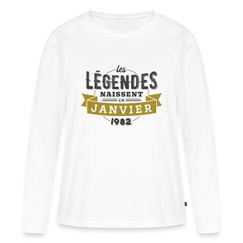 Les légendes naissent en janvier 1982 - T-shirt manches longues Premium bio Femme - blanc - Devant - Julia (174cm)