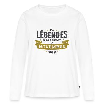 Les légendes naissent en novembre 1982 - T-shirt manches longues Premium bio Femme - blanc - Devant - Julia (174cm)