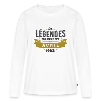 Les légendes naissent en avril 1982 - T-shirt manches longues Premium bio Femme - blanc - Devant - Julia (174cm)