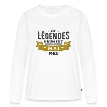 Les légendes naissent en mai 1982 - T-shirt manches longues Premium bio Femme - blanc - Devant - Julia (174cm)