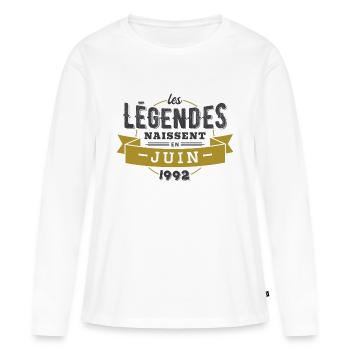 Les légendes naissent en juin 1992 - T-shirt manches longues Premium bio Femme - blanc - Devant - Julia (174cm)