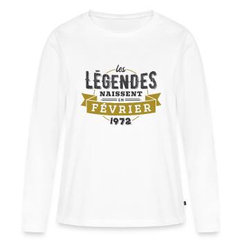 Les légendes naissent en février 1972 - T-shirt manches longues Premium bio Femme - blanc - Devant - Julia (174cm)