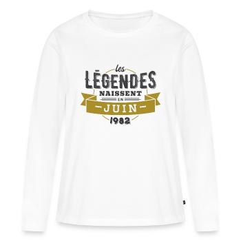 Les légendes naissent en juin 1982 - T-shirt manches longues Premium bio Femme - blanc - Devant - Julia (174cm)