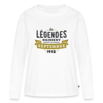Les légendes naissent en septembre 1992 - T-shirt manches longues Premium bio Femme - blanc - Devant - Julia (174cm)