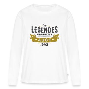 Les légendes naissent en août 1992 - T-shirt manches longues Premium bio Femme - blanc - Devant - Julia (174cm)