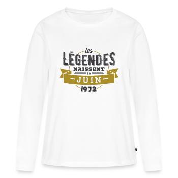 Les légendes naissent en juin 1972 - T-shirt manches longues Premium bio Femme - blanc - Devant - Julia (174cm)