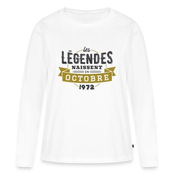 Les légendes naissent en octobre 1972 - T-shirt manches longues Premium bio Femme - blanc - Devant - Julia (174cm)