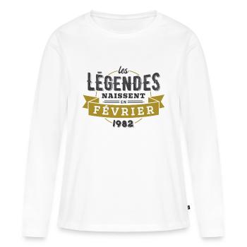 Les légendes naissent en février 1982 - T-shirt manches longues Premium bio Femme - blanc - Devant - Julia (174cm)