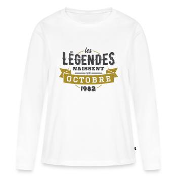 Les légendes naissent en octobre 1982 - T-shirt manches longues Premium bio Femme - blanc - Devant - Julia (174cm)