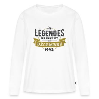 Les légendes naissent en décembre 1992 - T-shirt manches longues Premium bio Femme - blanc - Devant - Julia (174cm)