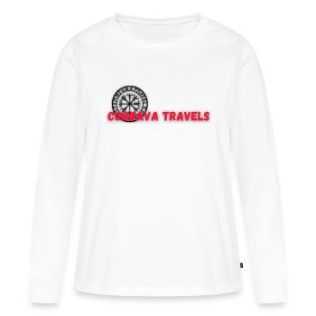 Combava Travels chaine youtube/ youtube channel - T-shirt manches longues Premium bio Femme - blanc - Devant - Julia (174cm)