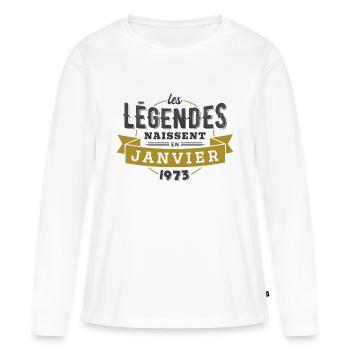 Les légendes naissent en janvier 1973 anniversaire - T-shirt manches longues Premium bio Femme - blanc - Devant - Julia (174cm)