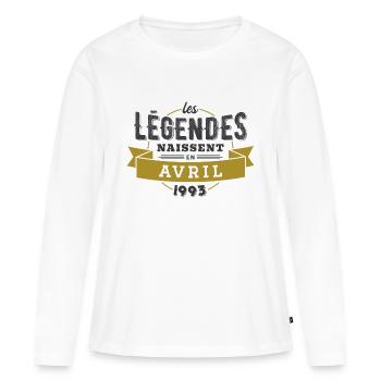 Les légendes naissent en avril 1993 anniversaire - T-shirt manches longues Premium bio Femme - blanc - Devant - Julia (174cm)