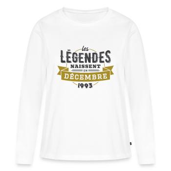 Les légendes naissent en décembre 1993 - T-shirt manches longues Premium bio Femme - blanc - Devant - Julia (174cm)