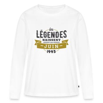Les légendes naissent en juin 1993 anniversaire - T-shirt manches longues Premium bio Femme - blanc - Devant - Julia (174cm)