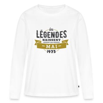 Les légendes naissent en mai 1973 anniversaire - T-shirt manches longues Premium bio Femme - blanc - Devant - Julia (174cm)