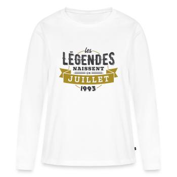 Les légendes naissent en juillet 1993 anniversaire - T-shirt manches longues Premium bio Femme - blanc - Devant - Julia (174cm)