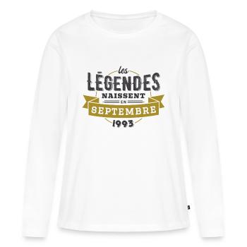 Les légendes naissent en septembre 1993 - T-shirt manches longues Premium bio Femme - blanc - Devant - Julia (174cm)