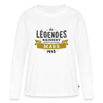 Les légendes naissent en mars 1993 anniversaire - T-shirt manches longues Premium bio Femme - blanc - Devant - Julia (174cm)