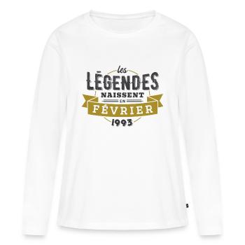 Les légendes naissent en février 1993 anniversaire - T-shirt manches longues Premium bio Femme - blanc - Devant - Julia (174cm)
