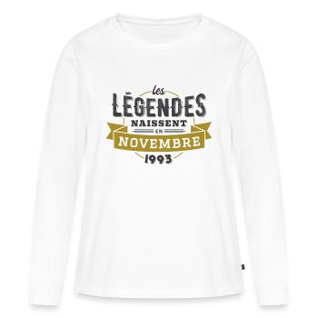Les légendes naissent en novembre 1993 - T-shirt manches longues Premium bio Femme - blanc - Devant - Julia (174cm)