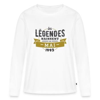 Les légendes naissent en mai 1993 anniversaire - T-shirt manches longues Premium bio Femme - blanc - Devant - Julia (174cm)