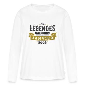 Les légendes naissent en janvier 2003 anniversaire - T-shirt manches longues Premium bio Femme - blanc - Devant - Julia (174cm)
