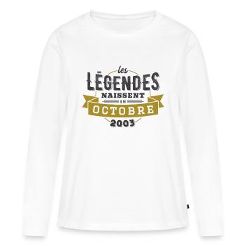 Les légendes naissent en octobre 2003 anniversaire - T-shirt manches longues Premium bio Femme - blanc - Devant - Julia (174cm)