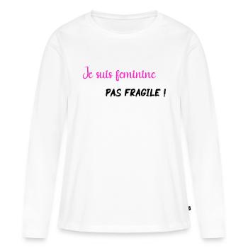 Je suis féminine pas fragile - PNK BLK - T-shirt manches longues Premium bio Femme - blanc - Devant - Julia (174cm)