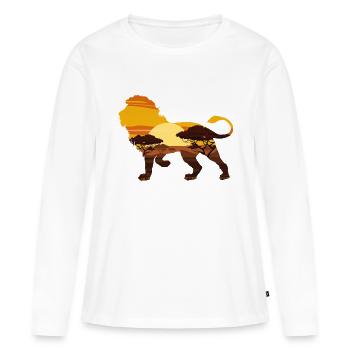 Un lion avec un paysage de Savane Africaine - T-shirt manches longues Premium bio Femme - blanc - Devant - Julia (174cm)
