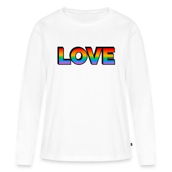 LOVE LGBT Pride Month texte arc-en-ciel - T-shirt manches longues Premium bio Femme - blanc - Devant - Julia (174cm)